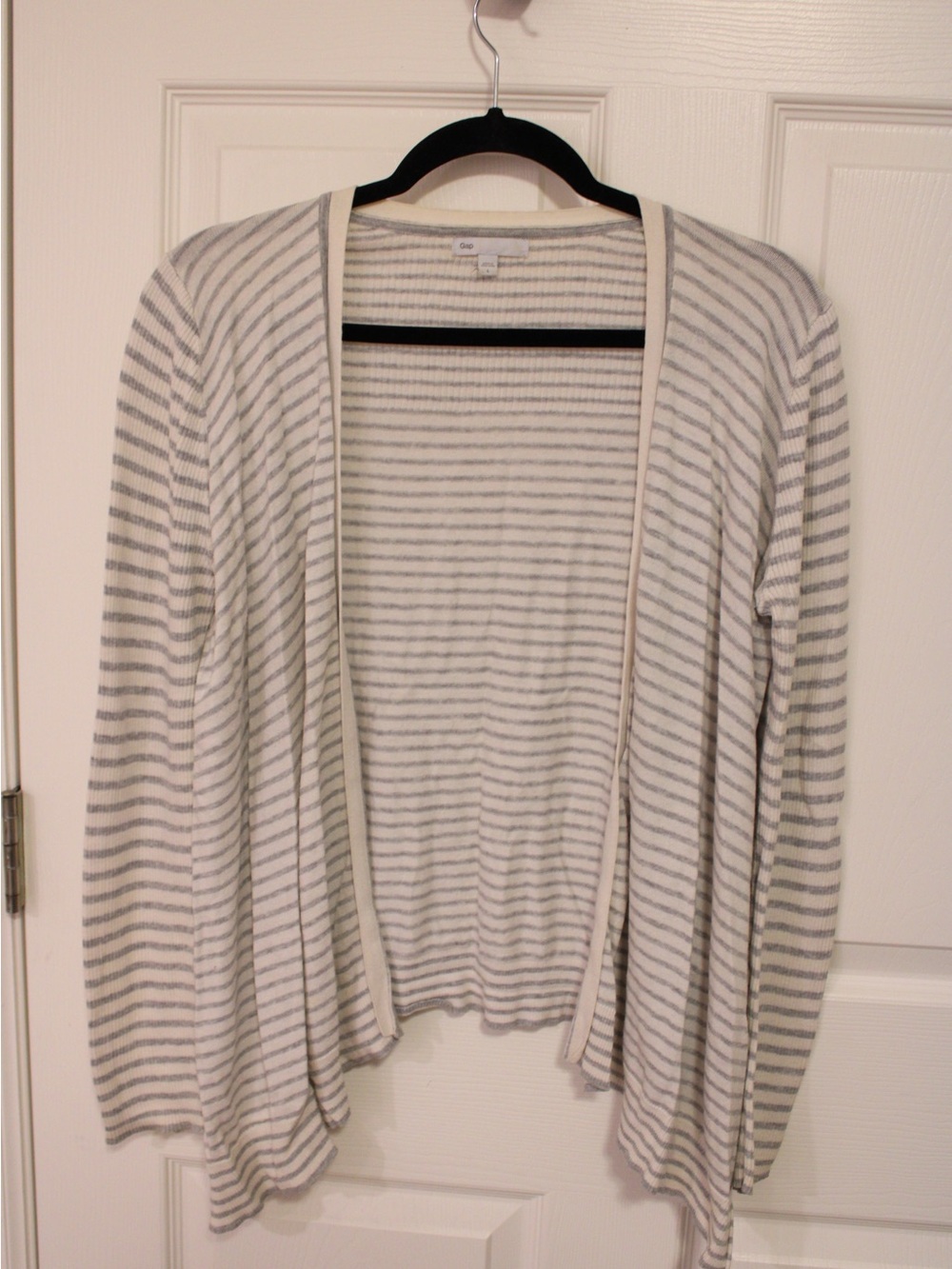 GAP Open-Front Striped Cardigan — Cream & Light Gray